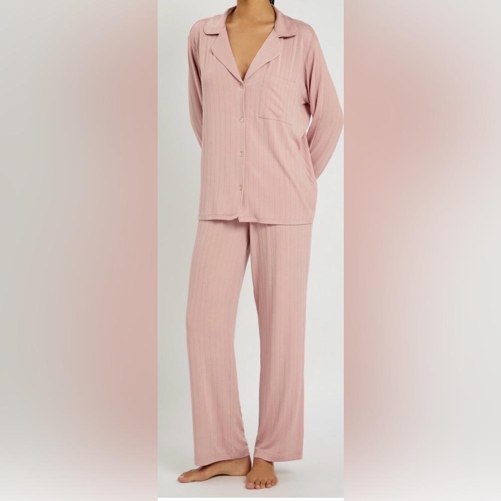 Eberjey Gisele Ribbed Blush Pink Pajama Set Size Large